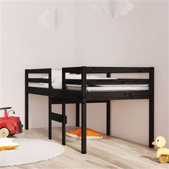 Cama alta vidaXL 90x190 cm madeira de pinho maciça preto - 1