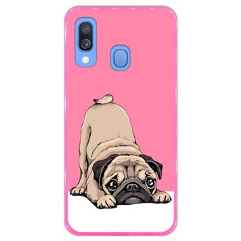 Capa Hapdey para Samsung Galaxy A40 2019 Design Pug Bebé a Posar 2 em Silicone Flexível e TPU Cor-de-Rosa