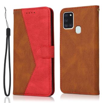 Capa PU + TPU contraste de dois tons com Suporte e Alça Castanho/Vermelho para Samsung Galaxy A21s (Global Version) - 1