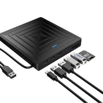 Gravador de DVD Externo USB-C 8 em 1 V-REEL QT05 com Leitor de Cartões e CD para PC/Mac - 1