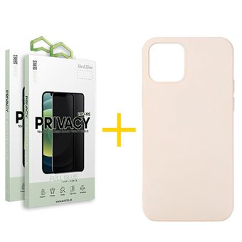 Conjunto Skyhe 2 x Película de Vidro Anti-Spy + Capa Accetel para iPhone 13 Silicone Líquido - Rosa-Creme - 1