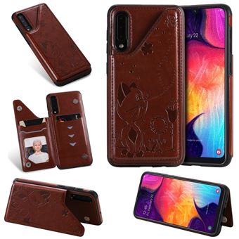 Capa Magunivers | PU + TPU gato e abelha com muleta e titular do cartão Castanho para Samsung Galaxy A50/A50s/A30s