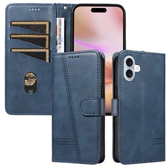 Capa FOXDOCK para iPhone 16 Plus | Fecho Magnético | Compartimentos para Cartões e Suporte | Pele PU | À Prova de Choque | Azul - 1