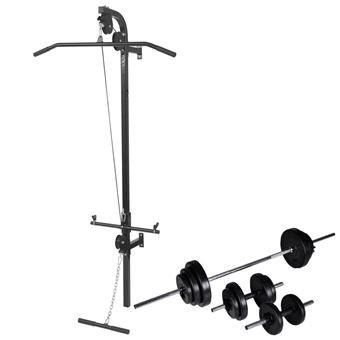 Torre de Musculação Parede vidaXL | Conjunto Barras + Halteres | 30,5 kg - 1