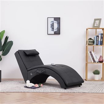 Chaise Longue de Massagem com Almofada vidaXL Couro Artificial Preto - 1