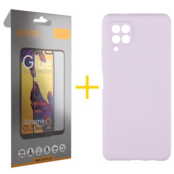 Pack Accetel 1 x Película de Vidro Temperado Full + Capa para Samsung Galaxy A22 4G Silicone Líquido Roxo - 1