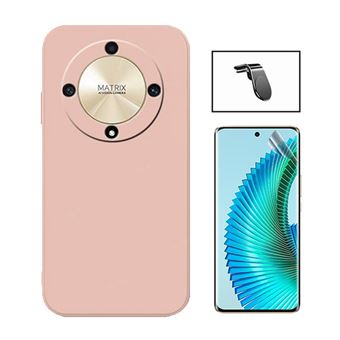Kit Phonecare Película Hydrogel Full Cover Frente + Capa Silicone Líquido + Suporte Magnético L Safe Driving Carro para Honor Magic6 Lite | Rosa - 1
