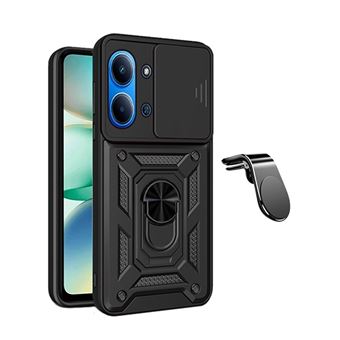 Kit Suporte de Carro Magnético L + Capa de Proteção Militar Magnética Janela Deslizante GIFT4ME para Xiaomi Redmi 15C 4G | Preto - 1