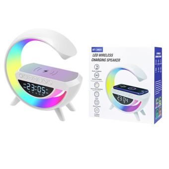 Coluna Wireless Portátil RGB 2 em 1 M2 TEC BT-3401 com Carregamento Magsafe/Wireless e com Visor LED - Branco - 1