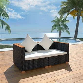 Conjunto de Sofás de Jardim vidaXL em Vime com Tampo em WPC 6 Peças Preto 69.5x69.5x57.5cm - 1