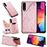 Capa Magunivers | PU + TPU gato e abelha com muleta e titular do cartão Rosa Dourado para Samsung Galaxy A50/A50s/A30s_0