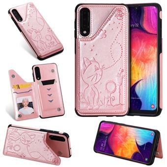 Capa Magunivers | PU + TPU gato e abelha com muleta e titular do cartão Rosa Dourado para Samsung Galaxy A50/A50s/A30s