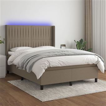 Cama box spring com colchão e LED vidaXL | 140x190cm | tecido cinza-acastanhado - 1