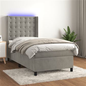 Cama box spring com colchão e LED vidaXL | 100x200 cm | veludo cinzento-claro - 1