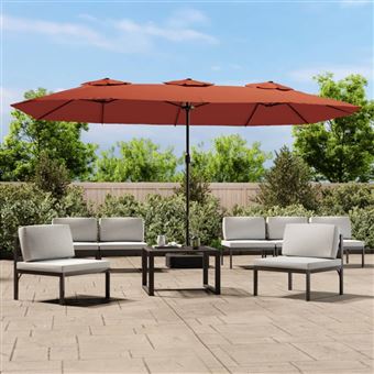Guarda-sol com cabeça dupla e luzes LED vidaXL | 449x245 cm | terracota - 1