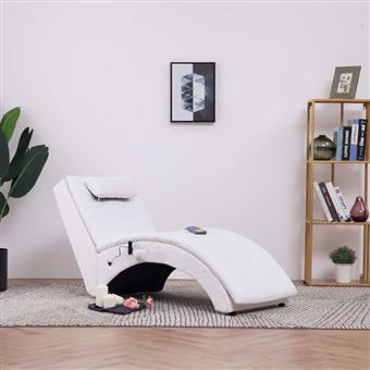 Chaise Longue de Massagem com Almofada vidaXL Couro Artificial Branco - 1