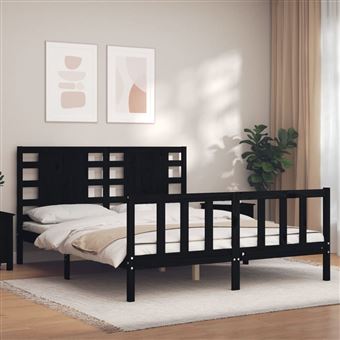 Estrutura de cama King Size com cabeceira vidaXL | madeira maciça preto - 1