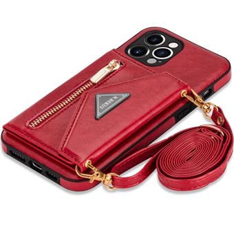 Capa com cordão crossbody porta cartões Antiimpacto | para Iphone 13 Pro Max vermelho - 1