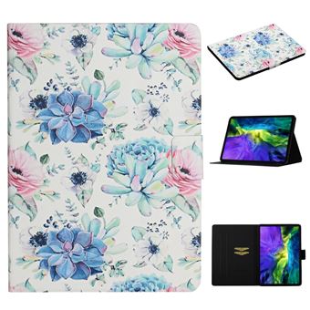 Capa Magunivers Pu Impressão Padrão de Flor com Suporte e Suporte de Cartão Flor-Azul para Apple Ipad Pro 11 Inch (2020)/(2018) - 1