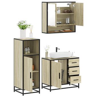 Conjunto de móveis WC vidaXL |  3 Peças |  derivados madeira carvalho sonoma - 1