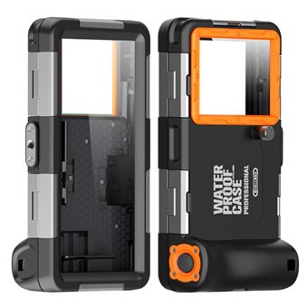 Capa Subaquática FLOODKING para iPhone 7 / 8/7 Plus/8 Plus – 15m à Prova d’Água, Mergulho & Neve,Preto Laranja - 1