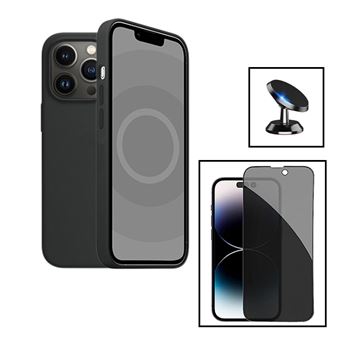 Kit Phonecare Película de Vidro 5D Anti-Spy + Capa Silicone Líquido + Suporte Magnético de Carro para Apple iPhone 15 Pro Max - Preto - 1