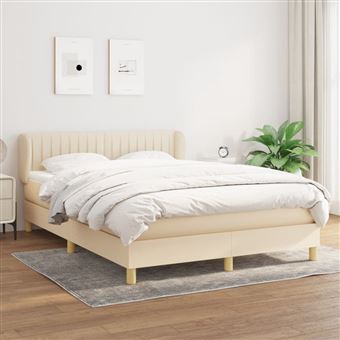 Cama com molas e colchão vidaXL | 140x200 cm | tecido cor creme - 1
