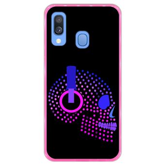 Capa Hapdey para Samsung Galaxy A40 2019 Design Caveira Neon com Headphones em Silicone Flexível e TPU Cor-de-Rosa