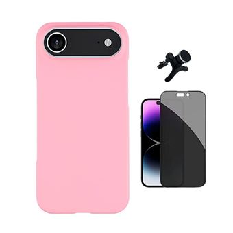Kit Vidro Anti-Spy + Capa Silicone Líquido + Suporte Magnético Reforçado PHONECARE para Apple iPhone 17 Air | Rosa - 1