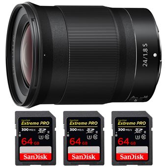 Nikon Z 24mm f/1.8 S + 3 SanDisk 64GB UHS-II 300 MB/s + PDF 15 Técnicas para Melhorar as suas Fotografias - 1