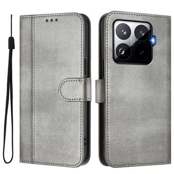 Capa FOXDOCK para Xiaomi 15T Pro | Estilo Vintage | TPU com Textura de Pele Antiderrapante | Compartimentos para Cartões e Suporte | Cinza - 1