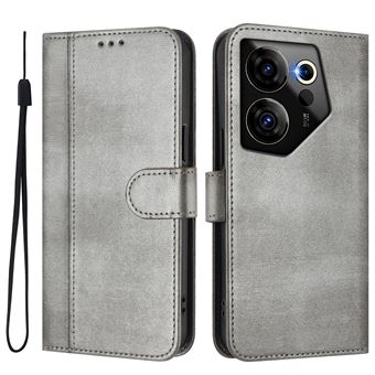 Capa FOXDOCK para Tecno Camon 20 Premier | Estilo Vintage | TPU com Textura de Pele Antiderrapante | Compartimentos para Cartões e Suporte | Cinza - 1