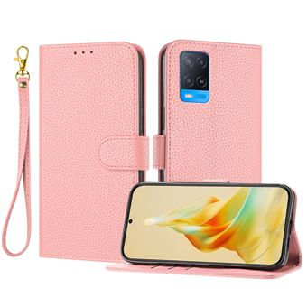Capa Flip FOXDOCK para OPPO A16/A54 4G | Absorção Magnética de Impacto | Pele PU | Compartimentos para Cartões e Alça de Pulso Removível | Rosa - 1