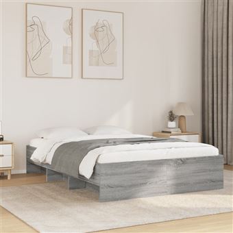 Estrutura de cama vidaXL | 140x190 cm | derivados de madeira cinzento sonoma - 1