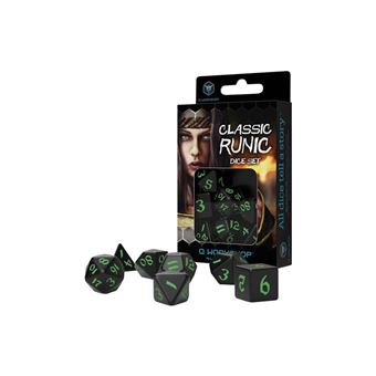 Classic Runic Black & Green Dice Set - Q Workshop - 1