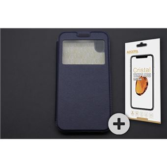 Película de Vidro Temperado + Capa skyhe Para Apple iPhone XR Flip Cover Gandy Azul