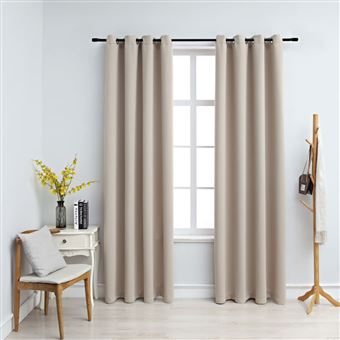 Cortinas Blackout vidaXL com argolas em metal 2 Peças 140x245 cm bege - 1