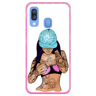 Capa Hapdey para Samsung Galaxy A40 2019 Design Rapariga com Tatuagens em Silicone Flexível e TPU Cor-de-Rosa
