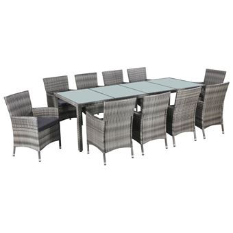Conjunto jantar exterior com almofadões vidaXL | 11 Peças | vime PE cinzento - 1