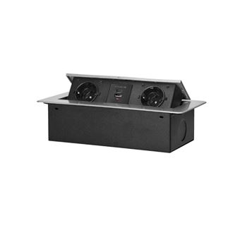 Tomada Embutida Orno - OR-GM-9034(GS)/G para Móveis com Borda Fresada Plana | Carregador USB | 2x2P+E (Schuko) | 2x USB (tipo A+C; 3,6 A) | Prateada - 1