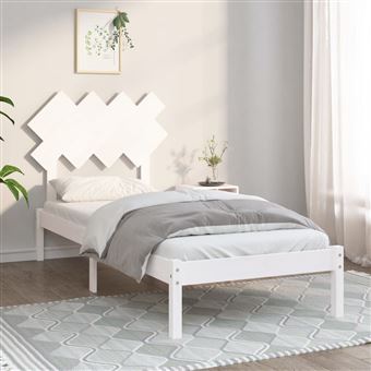 Estrutura de Cama de Solteiro vidaXL | 90x190 cm | Madeira Maciça branco - 1