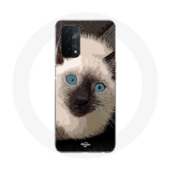 Capa Maniacase para Oppo A74 Gato Siamês Preto Branco Com Olhos Azuis - 1