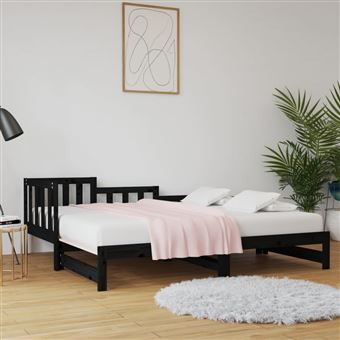 Estrutura Sofá-cama de Puxar vidaXL | 2x(90x190) cm | Pinho Maciço Preto - 1