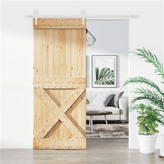 Porta de correr com ferragens vidaXL | 85x210 cm | madeira de pinho maciça - 1