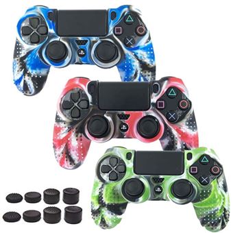 Capa HSMY Silicone Antideslizante + Grips para Comando PS4/Slim/Pro - Camuflagem Verde - 1