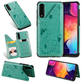 Capa Magunivers | PU + TPU gato e abelha com muleta e titular do cartão verde para Samsung Galaxy A50/A50s/A30s