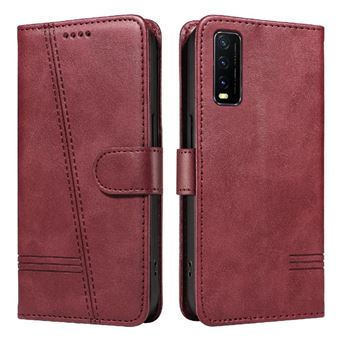 Capa FOXDOCK para VIVO Y20/Y20S/Y20A | Fecho Magnético | Compartimentos para Cartões e Suporte | Pele PU | À Prova de Choque | Vermelho - 1