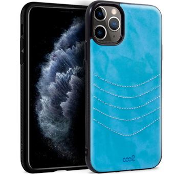 Capa traseira para iPhone 11 Pro COOL de couro bordado azul claro - 1