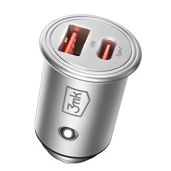 Carregador de Carro 3mk | Duplo USB-C | 30W | Carga Rápida | Prateado - 1