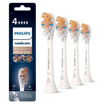 Cabeça de Escova de Dentes Philips A3 Premium All-in-One HX9094/10 Pack de 4 recargas brancas de escovas Sonicare | Branco - 1